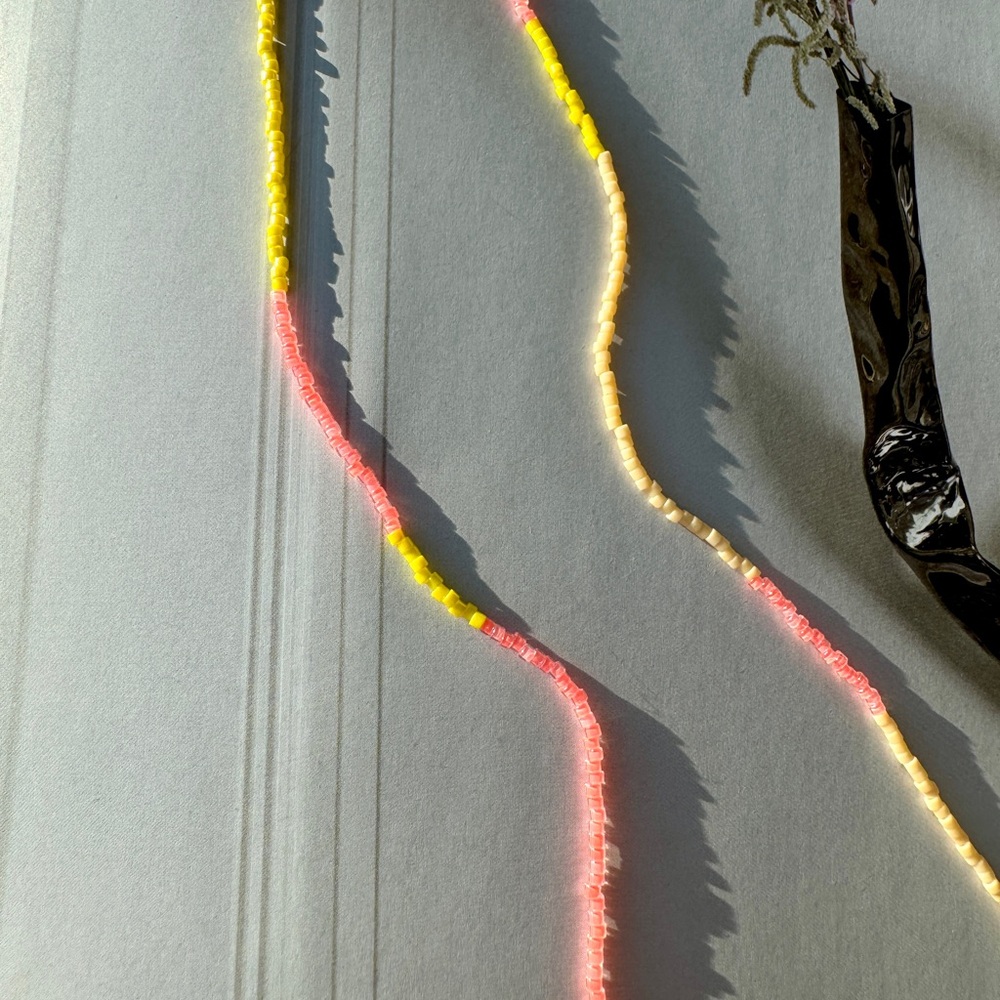 Beaded Neon Multi-Color Necklace - Pink, Yellow & Cream - Picture 9 of 11